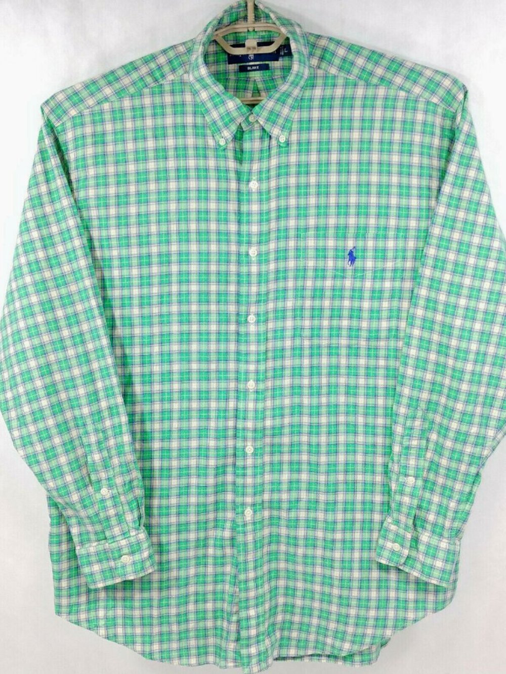 Ralph Lauren Blake L/S Button Down Green Plaid Soft Cotton Pony Shirt Mens L
